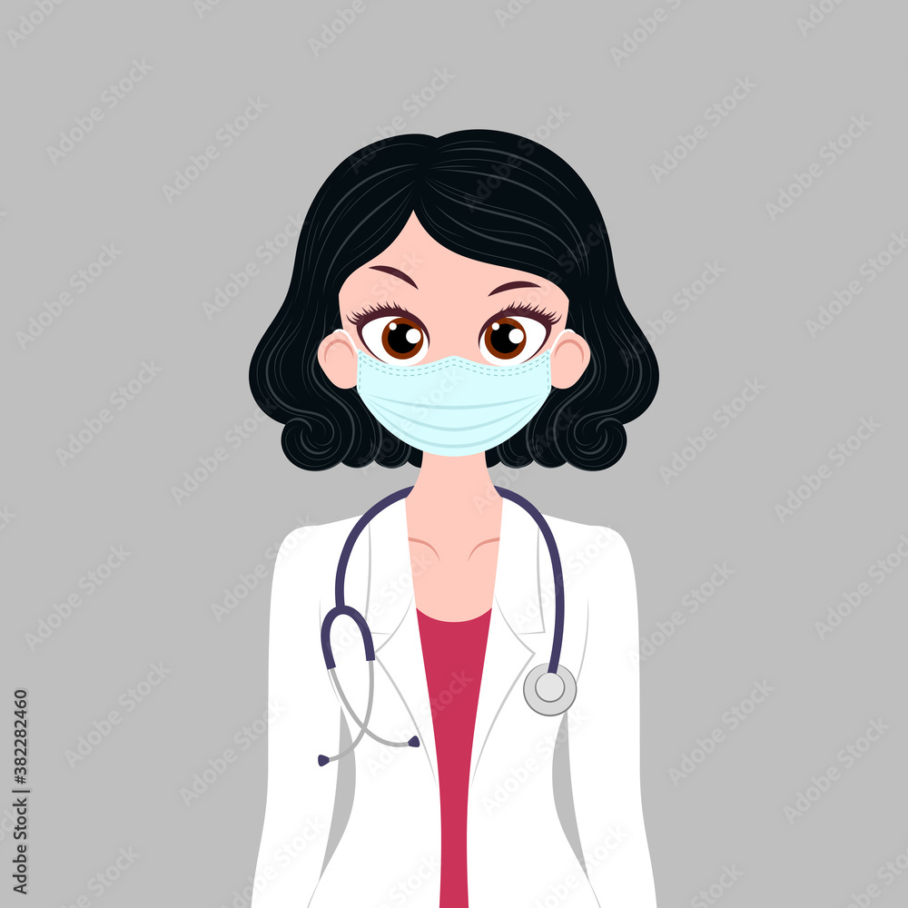 Young lady doctor character wearing medical mask with stethoscope Young lady doctor character wearing medical mask with stethoscope