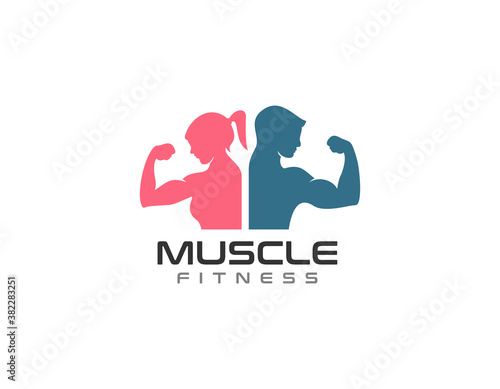 women and men fitness muscle building logo