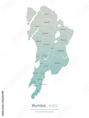 Mumbai Map. a major city in the India.