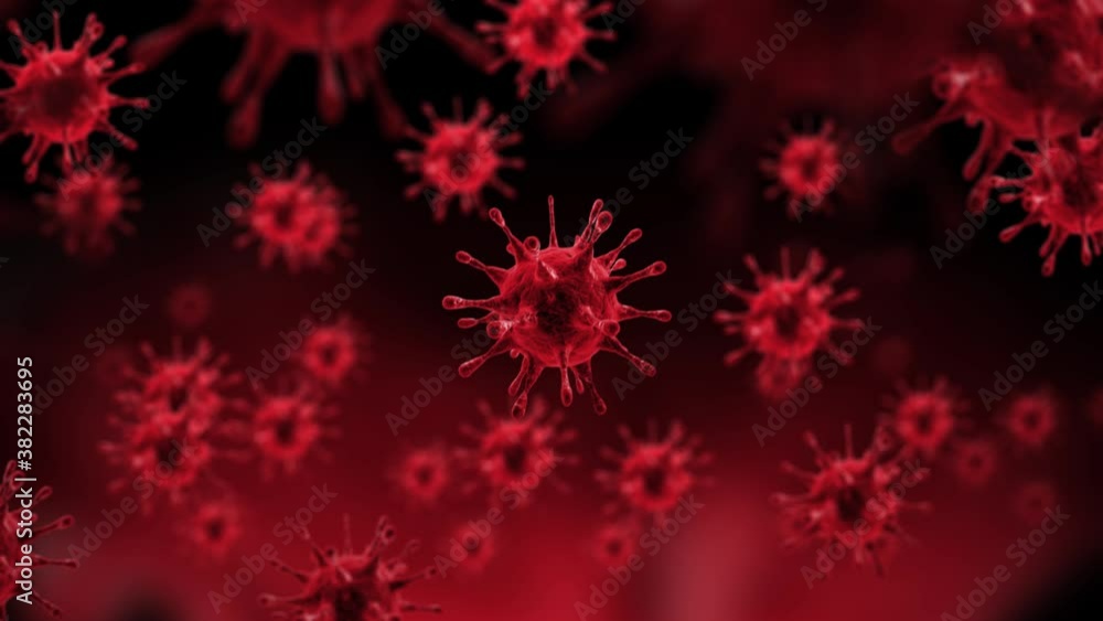 Coronavirus 2019-nCov with red blood on a dark background. 3D render of epidemic virus graphic for medical health vaccine research. Flu outbreak or coronaviruses influenza concept Coronavirus 2019-nCov with red blood on a dark background. 3D render of epidemic virus graphic for medical health vaccine research. Flu outbreak or coronaviruses influenza concept