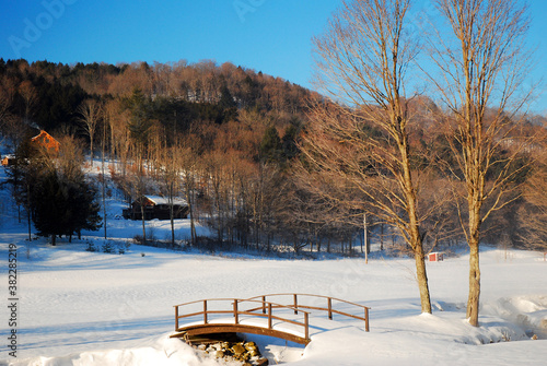 A park in Vermont is covered in snow photo