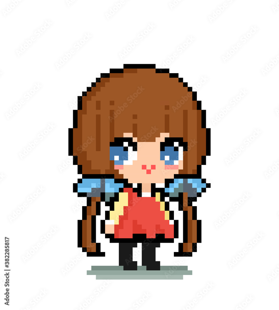 Pixel image cute anime little girl for game assets