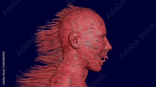Fotografie, Obraz Skinwalker , supernatural humanoid creature with large sharp teeth , fangs