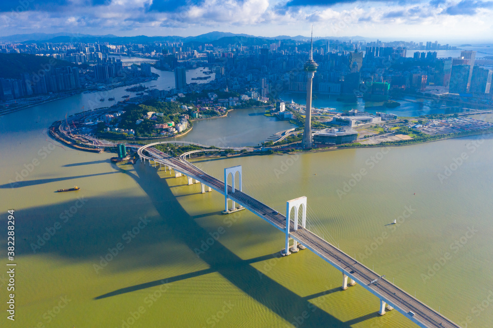 Aerial scenery of Xiwan bridge in Macao, China Aerial scenery of Xiwan bridge in Macao, China