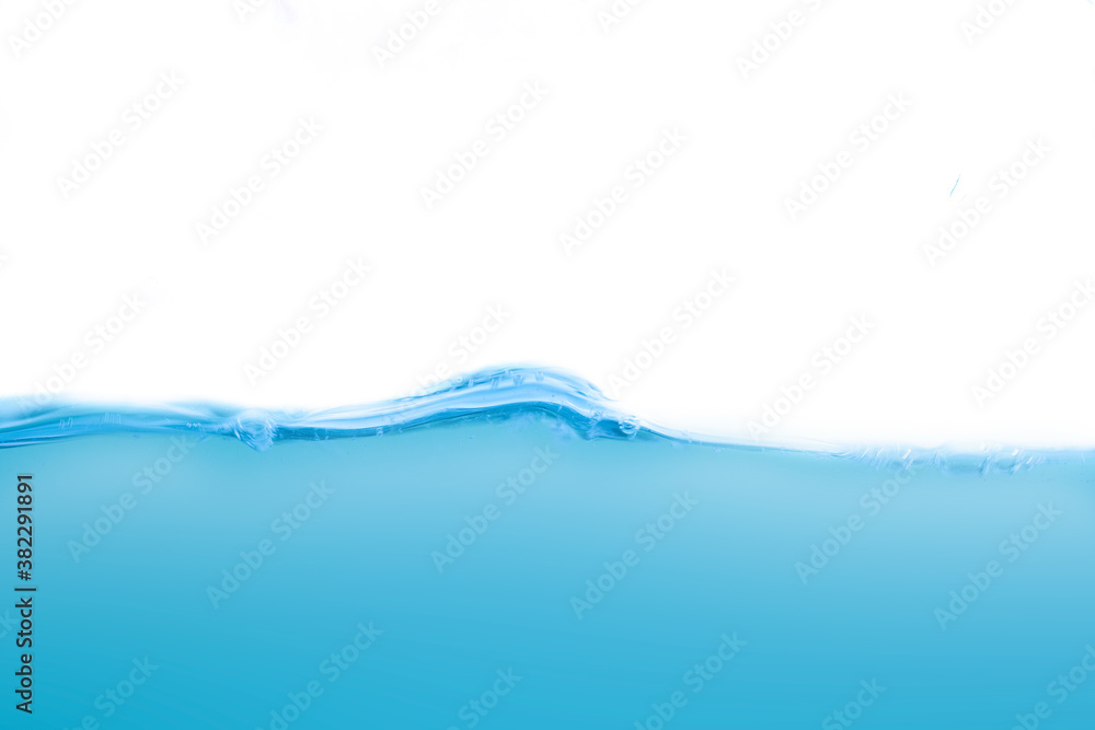 Water waves and light blue water droplets crystal clear on white background Water waves and light blue water droplets crystal clear on white background