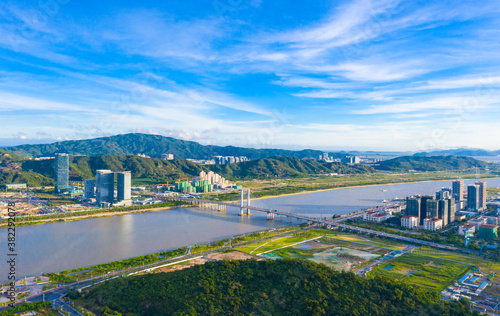 Aerial scenery of Hengqin bridge in Zhuhai City, Guangdong Province, China