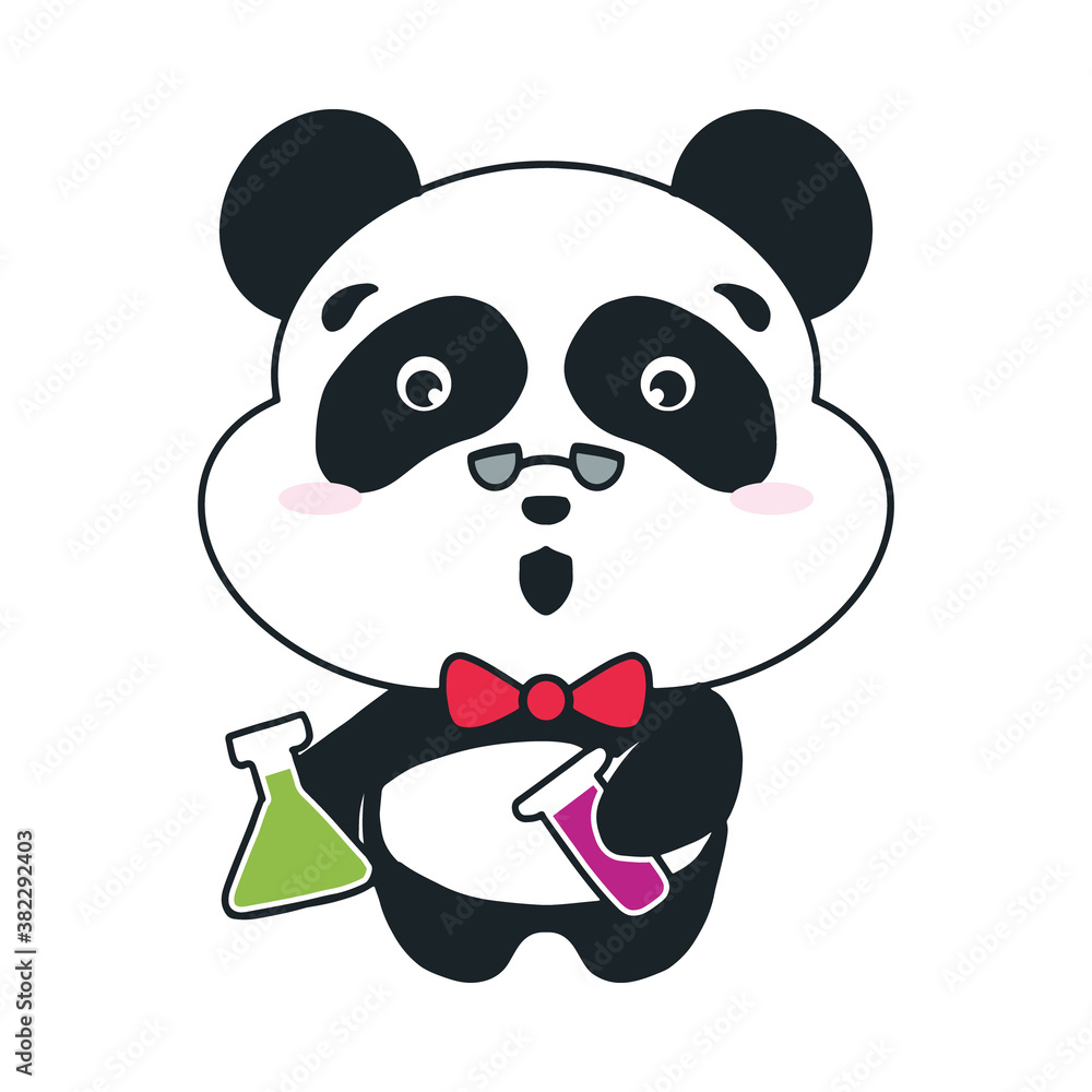 Obraz premium cute panda scientist cartoon illustration
