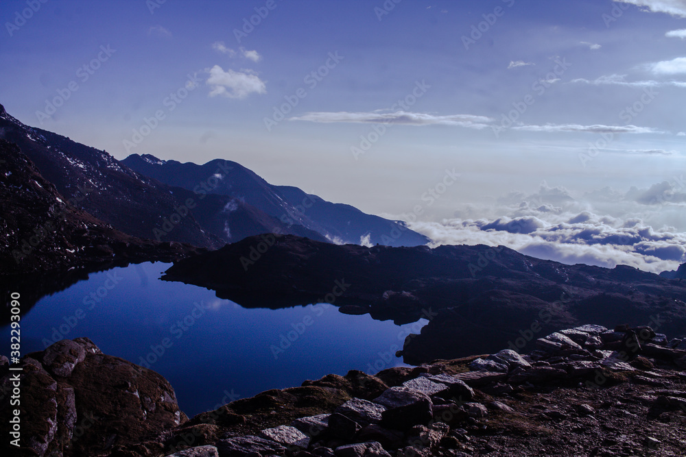 Fototapeta premium landscape with lake and mountains gosaikunda nepal 