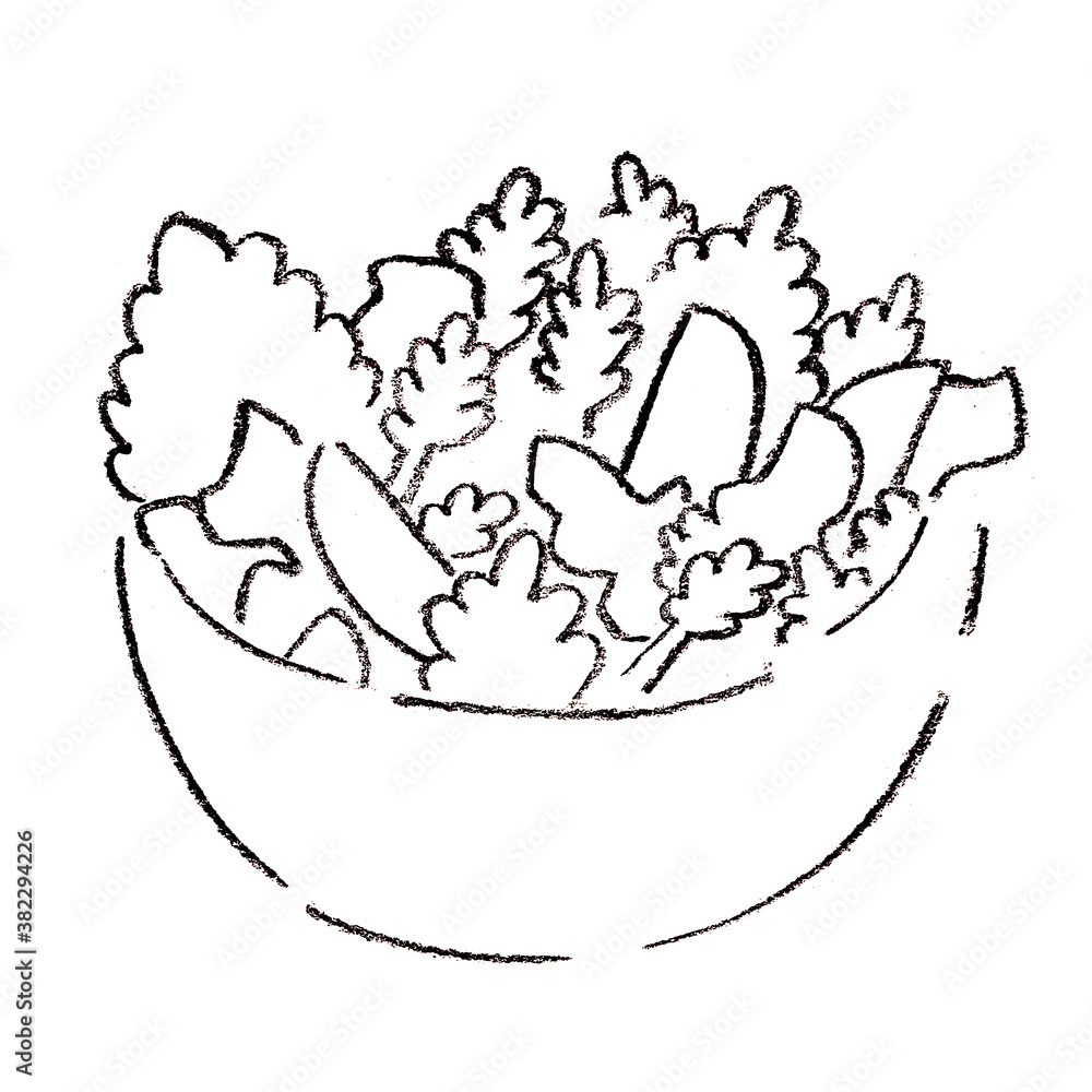 サラダボウルのペン画イラスト サラダボウルのペン画イラスト