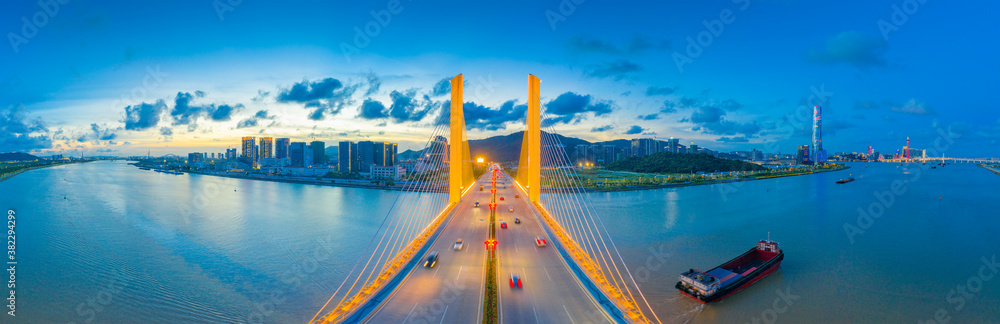 Fototapeta premium Night view of Hengqin bridge, Zhuhai City, Guangdong Province, China