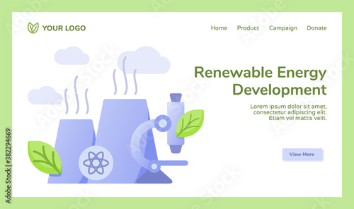 Renewable energy development reactor nuclear power station microscope campaign for web website home homepage template banner landing page with flat style