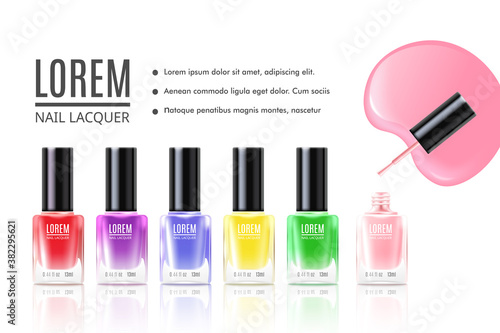 Polish nail lacquer landing page for website, flat cartoon vector illustration