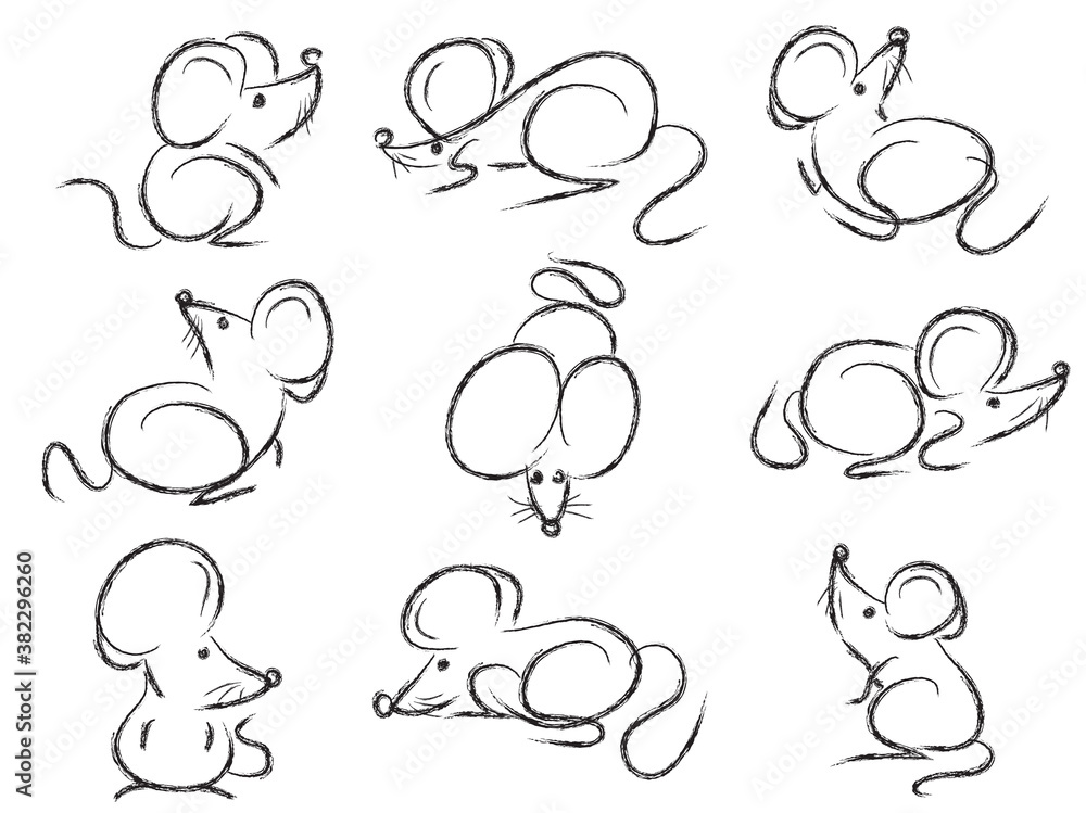 Drawing of rat black line on white background for Card, Calendar and Zodiac in New year, Chinese Brush. Drawing of rat black line on white background for Card, Calendar and Zodiac in New year, Chinese Brush.