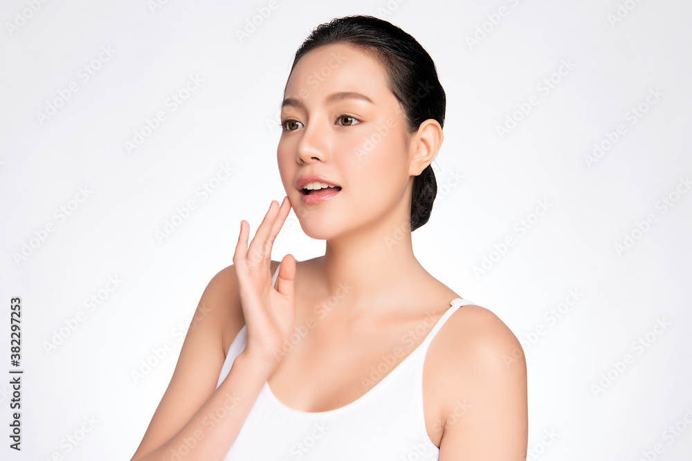 Beautiful young asian woman with clean fresh skin on white background, Face care, Facial treatment, Cosmetology, beauty and spa, Asian women portrait Beautiful young asian woman with clean fresh skin on white background, Face care, Facial treatment, Cosmetology, beauty and spa, Asian women portrait