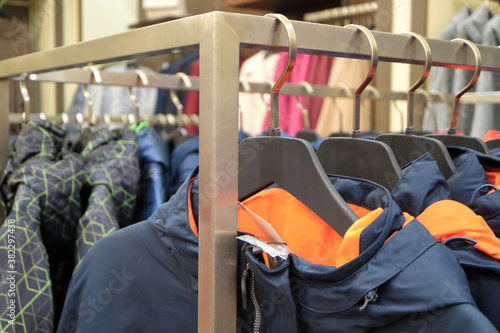 Fashionable jackets in the store.