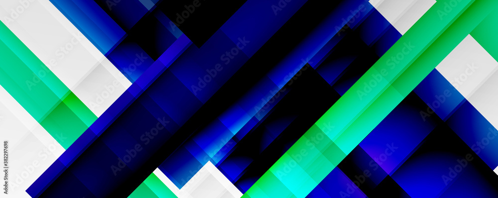 Naklejka premium Geometric abstract backgrounds with shadow lines, modern forms, rectangles, squares and fluid gradients. Bright colorful stripes cool backdrops