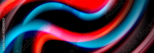 Dynamic motion abstract background. Color blurred stripes on black. Wave liquid lines poster. Vector illustration