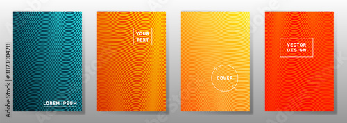 Wave halftone gradients trendy cover pages vector set. Dynamic wavy lines halftone patterns catalog