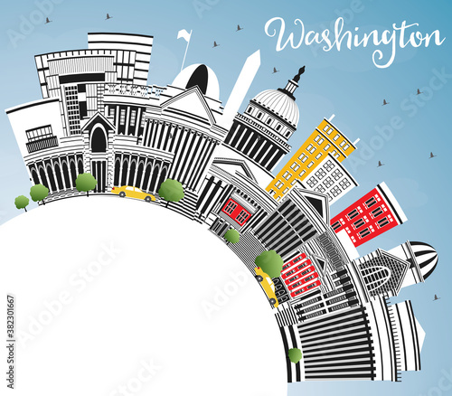 Washington DC USA City Skyline with Gray Buildings, Blue Sky and Copy Space.