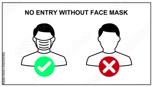 No entry without face mask or wear a mask icon for prevent the spread of coronavirus. Isolated or white background. Vector illustration.