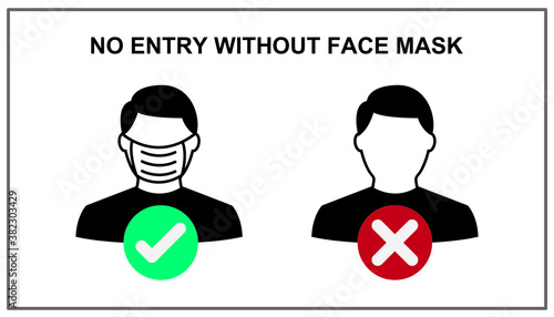 No entry without face mask or wear a mask icon for prevent the spread of coronavirus. Isolated or white background. Vector illustration.
