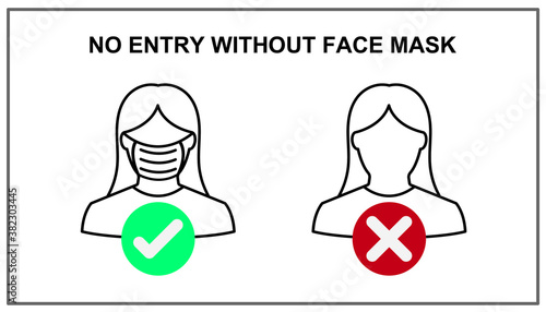 No entry without face mask or wear a mask icon for prevent the spread of coronavirus. Isolated or white background. Vector illustration.