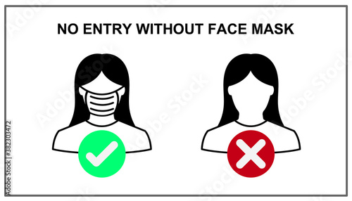 No entry without face mask or wear a mask icon for prevent the spread of coronavirus. Isolated or white background. Vector illustration.
