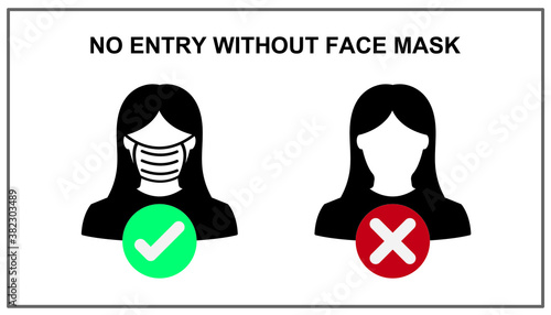 No entry without face mask or wear a mask icon for prevent the spread of coronavirus. Isolated or white background. Vector illustration.