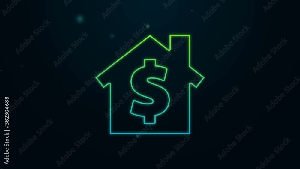 Glowing neon line House with dollar symbol icon isolated on black background. Home and money. Real estate concept. 4K Video motion graphic animation Glowing neon line House with dollar symbol icon isolated on black background. Home and money. Real estate concept. 4K Video motion graphic animation