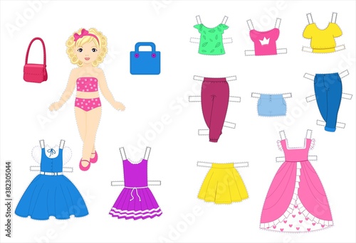 Paper doll with clothes set for kids craft photo