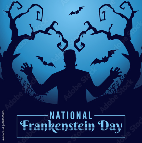 Vector graphic of national Frankenstein day good for national Frankenstein day celebration. flat design. flyer design.flat illustration.
