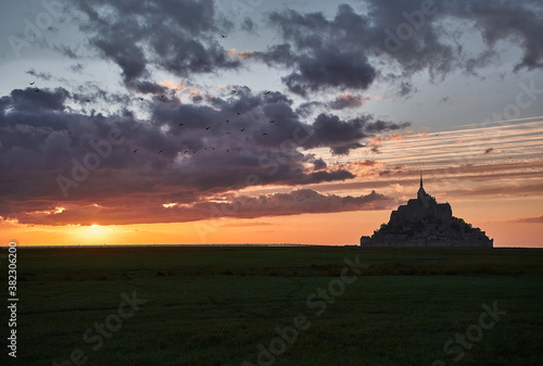 Beautiful sunset with clouds at Mont saint-Michel