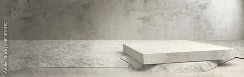 Panel kuchenny z motywem Podium made of folded gray concrete slabs