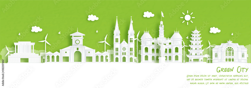 Green city of Ho Chi Minh City, Vietnam. Environment and ecology concept. Vector illustration.