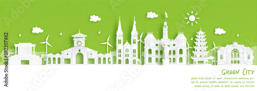 Green city of Ho Chi Minh City, Vietnam. Environment and ecology concept. Vector illustration.