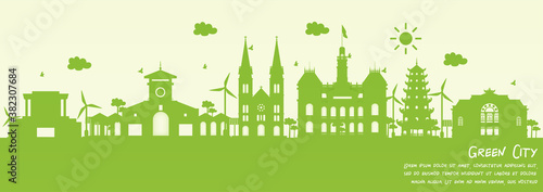 Green city of Ho Chi Minh City, Vietnam. Environment and ecology concept. Vector illustration.