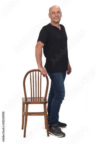 bald man standing on white background,