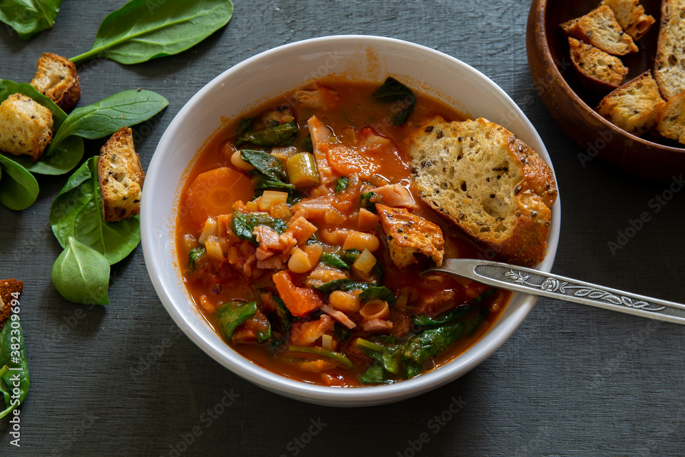 Homemade Ribollita, tuscan bean soup with seed & grains sourdough Homemade Ribollita, tuscan bean soup with seed & grains sourdough