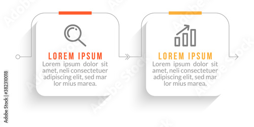 Minimal Business Infographics template. Timeline with 2 steps, options and marketing icons .Vector linear infographic with two conected elements. Can be use for presentation.
