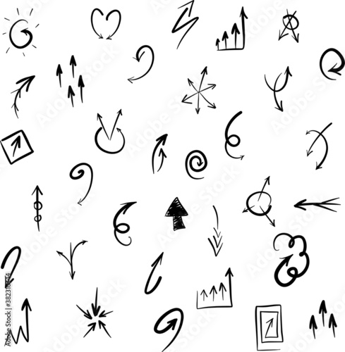 A huge set of various vector icons with hand-drawn arrows. Arrow design sketch for a business plan  infographic  or education.