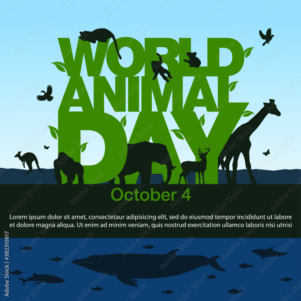 World,animal,day,October,save,nature,wild animal,protect,life,elephant,bird,fish,butterfly,  Kangaroo,hippo,giraffe,bear,hand,boar,campaign,concept,vector,banner,poster,insect,  Illustration,zoo,deer,de Stock Vector | Adobe Stock