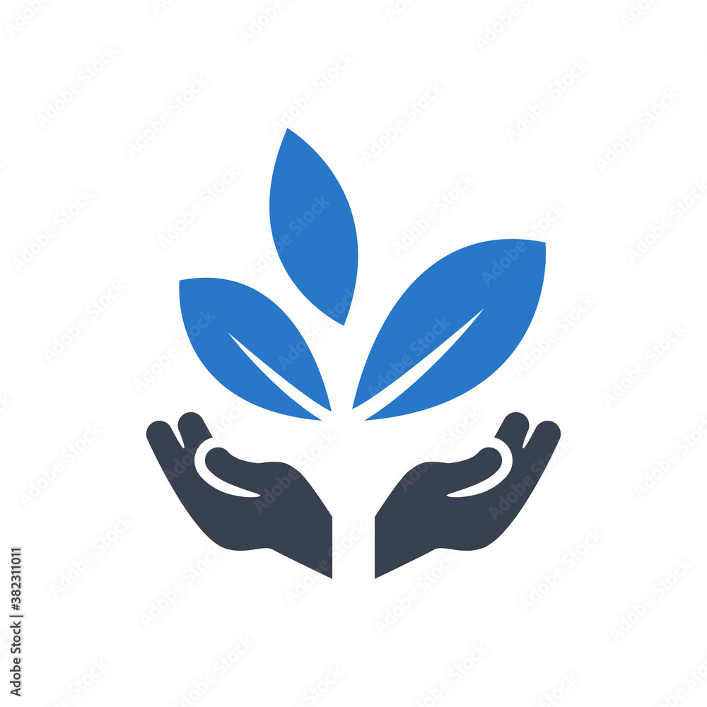 Hand and leaves icon Hand and leaves icon