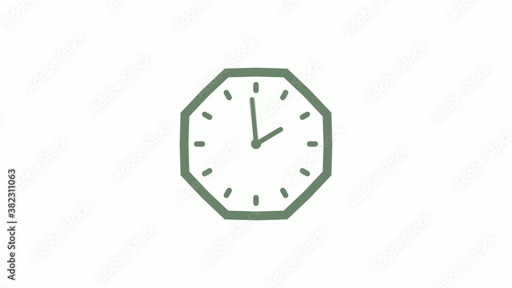Green gray counting down 12 hours clock icon on white background,clock icon