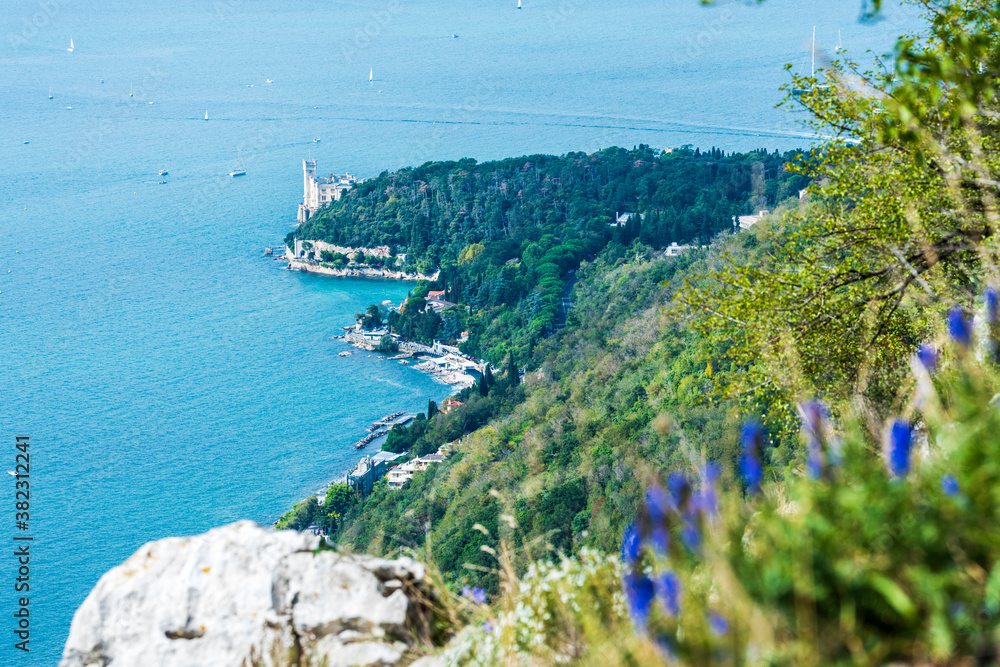 The gulf of Trieste and the Miramare castle. Italy