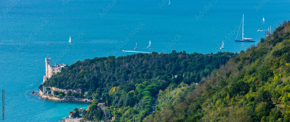 Fototapeta premium The gulf of Trieste and the Miramare castle. Italy