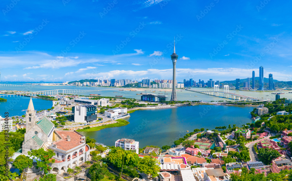 Aerial view of the Bay of Zhuhai and Macao, China