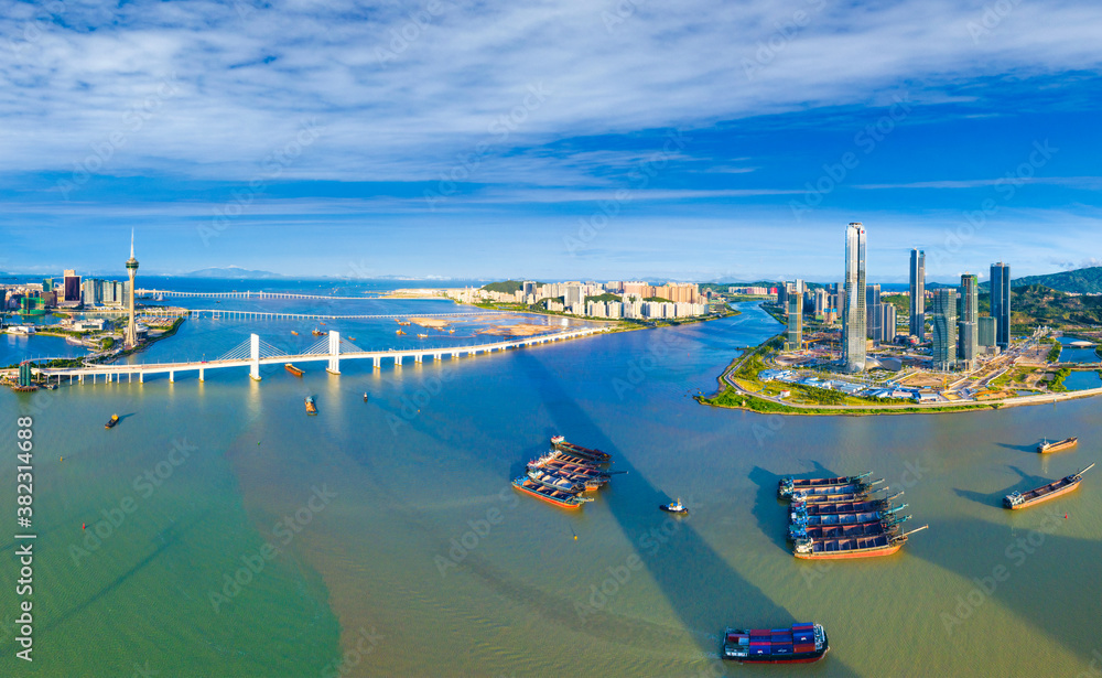 Fototapeta premium Aerial view of the Bay of Zhuhai and Macao, China