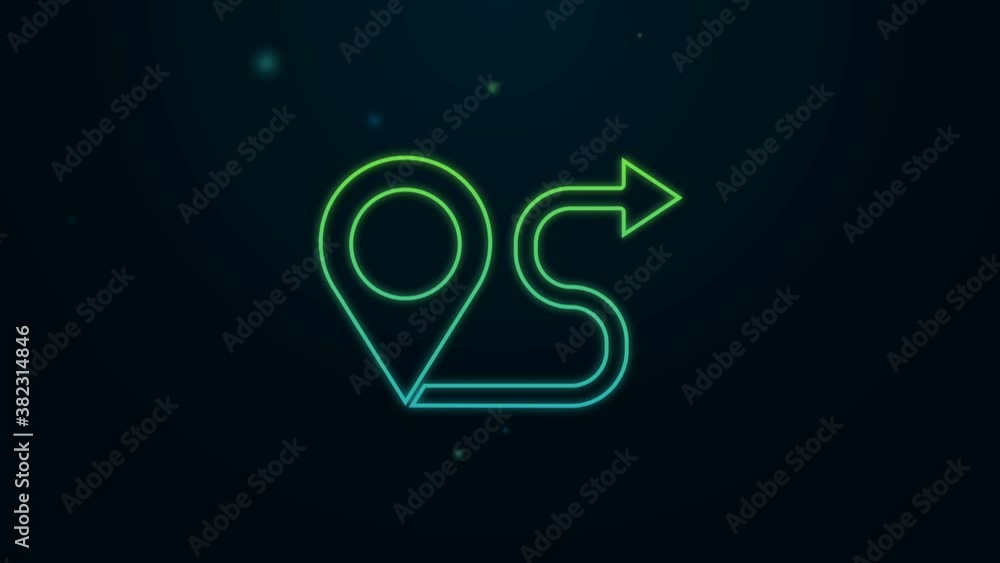 Glowing neon line Route location icon isolated on black background. Map pointer sign. Concept of path or road. GPS navigator. 4K Video motion graphic animation Glowing neon line Route location icon isolated on black background. Map pointer sign. Concept of path or road. GPS navigator. 4K Video motion graphic animation