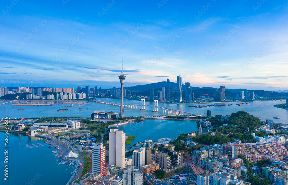 Obraz premium Aerial view of the Bay of Zhuhai and Macao, China