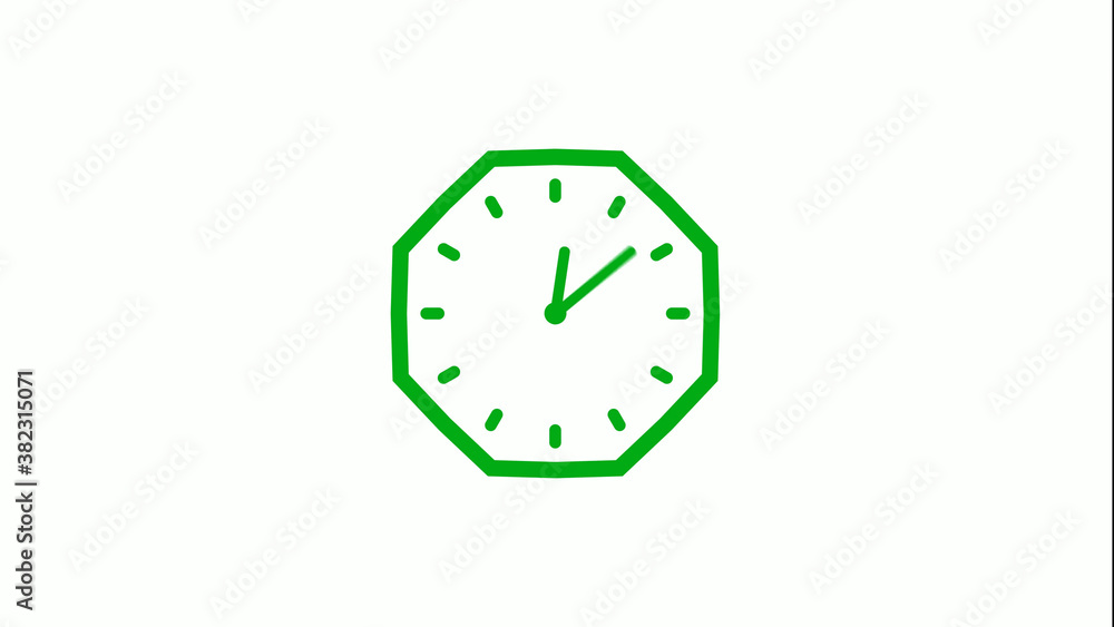 Green color counting down 12 hours clock icon on white background,clock Green color counting down 12 hours clock icon on white background,clock
